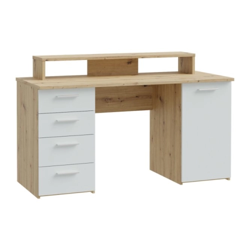 Biurko 145x60 cm z nadstawką na monitor Secret Grey/Dąb Artisan